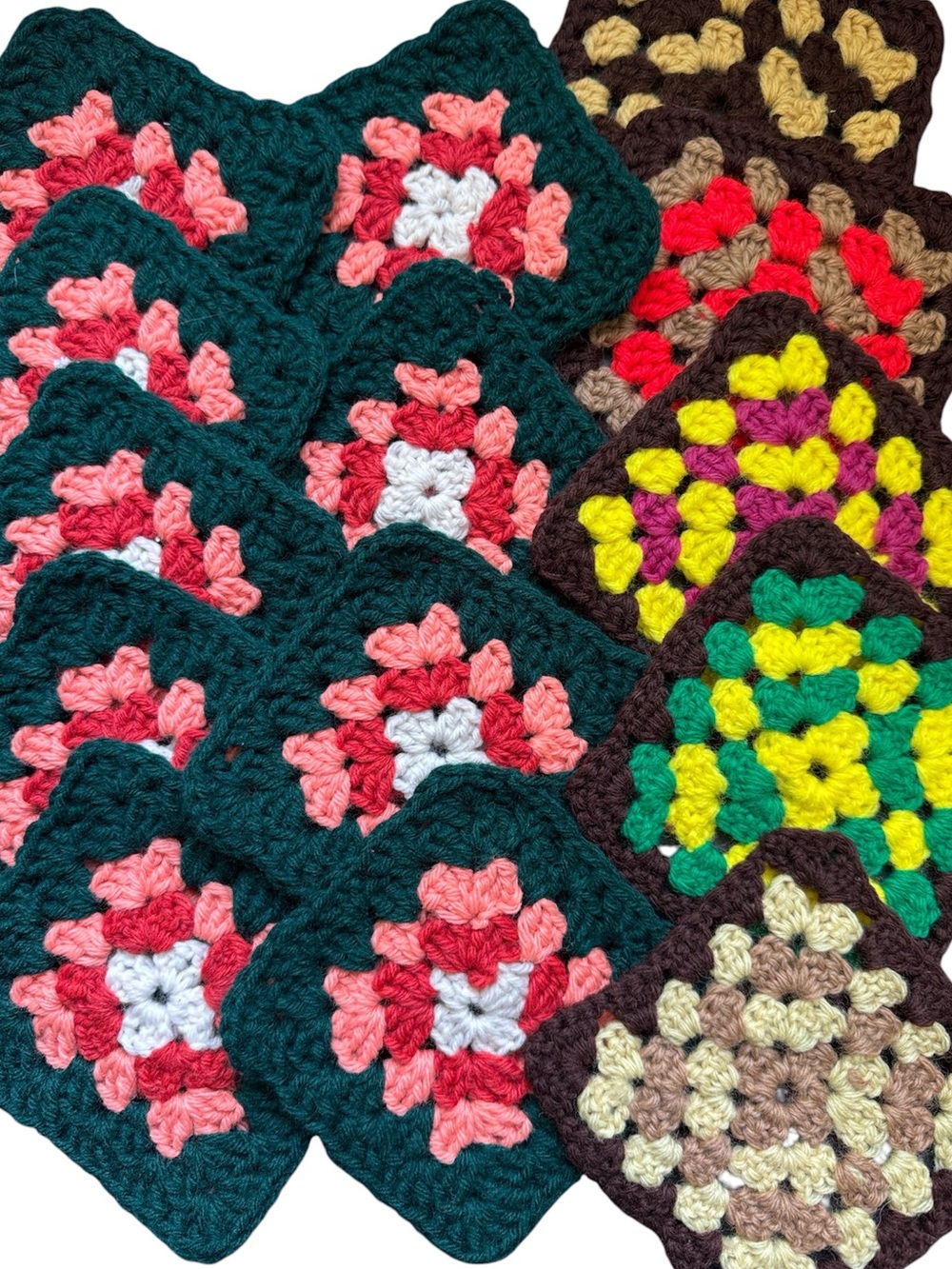 Handmade Crochet Granny Square Coasters - Teal and Multi